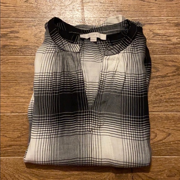 Loft | Black and white plaid Henley blouse - Picture 4 of 5